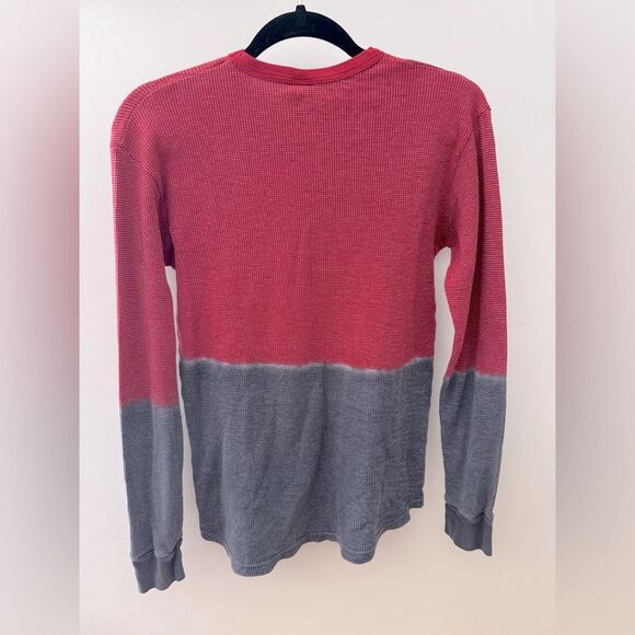 BDG Waffle Knit Red White & Blue Y2K Dip Dyed Casual Long Sleeve Tee Surfer Sz S - Picture 2 of 6